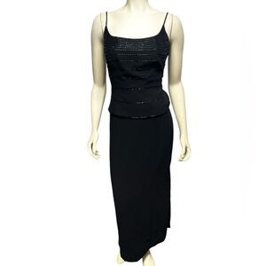 Vintage Two Piece Jones New York Evening Gown Black Formal Maxi Dress Sleeveless